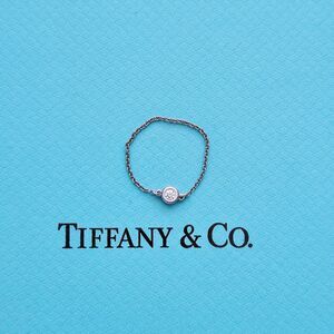 $1200++ Tiffany & Co. Elsa Peretti Platinum Diamond BTY Ring Chain .07 Carats